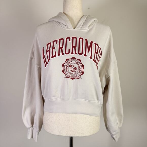 Abercrombie & Fitch Tops - Abercrombie & Fitch Hoodie Women's Medium Cropped Cream/Red Velvet Print Lounge